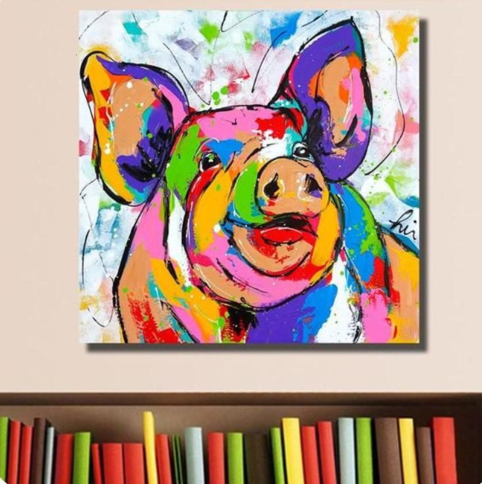 Multicolored Pig Canvas Wall art Pig Canvas Piglet in Etsy