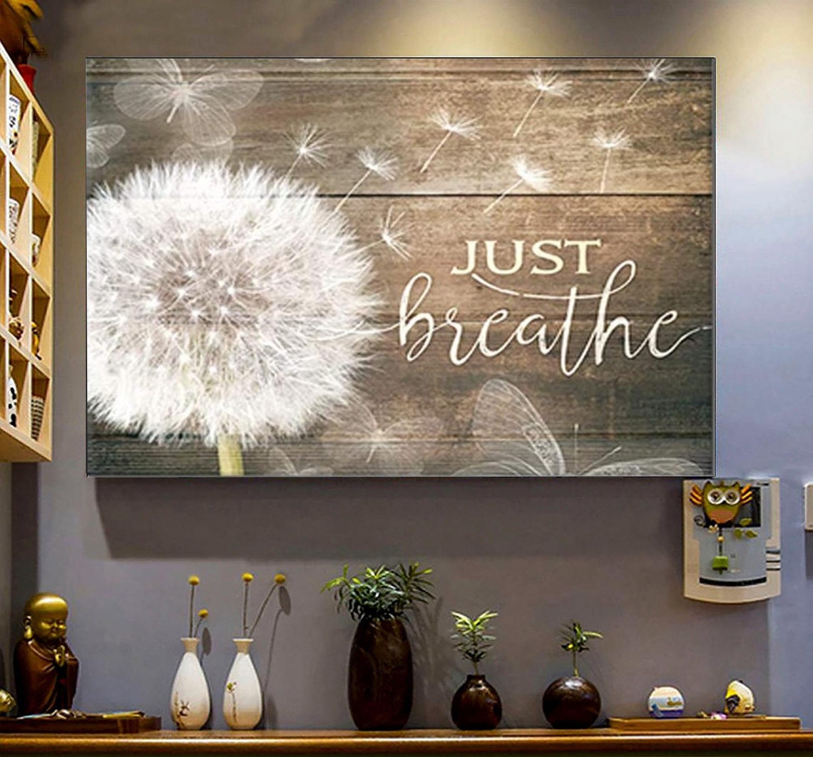 Wall art Just Breathe Dandelion and Butterfly Decor Canvas Etsy