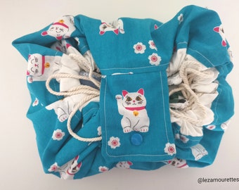 Trousse maquillage magique en coton - Neko chat japonais - Fait main - France