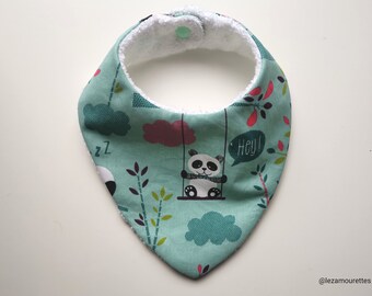 Panda cotton bandana bib - Handmade - France