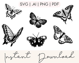 Line Art Butterfly SVG Clipart | Butterfly Files For Cricut | Butterfly Silhouette | Instant Download Cut File | Butterfly Clipart PNG PDF