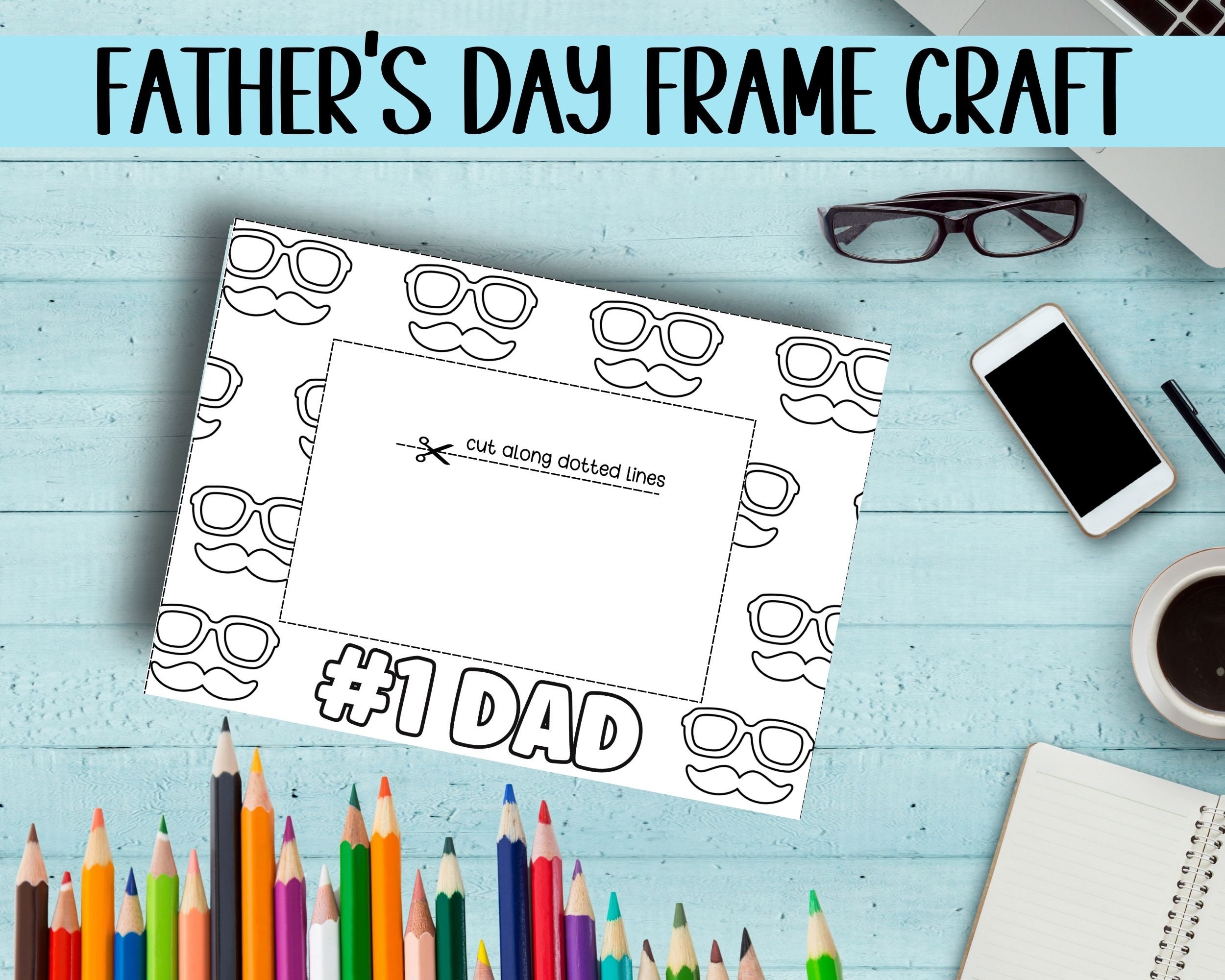 DIY Gift for Dad, Coloring Page, Personalized Picture Frame Craft ...