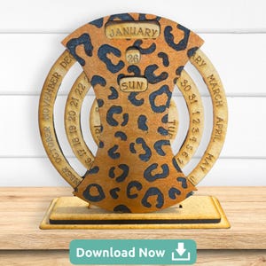 Leopard Print Perpetual Calendar SVG | Multilayer Laser Cut File | DIY Layered Desk Calendar | DIY Cutting Machine File Instant Download