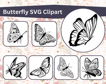 Line Art Butterfly SVG Clipart | Butterfly Files For Cricut | Butterfly Silhouette | Instant Download Cut File | Butterfly Clipart PNG PDF