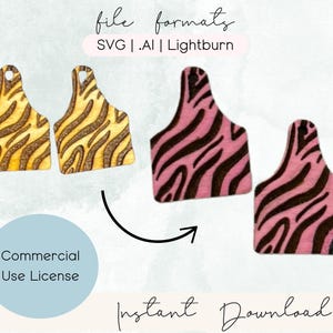 Zebra Print Cow Tag Earring Blank: Laser Cut SVG Template (Commercial Use)