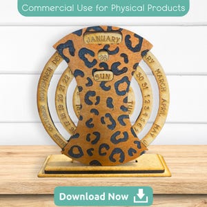 Leopard Print Perpetual Calendar SVG | Multilayer Laser Cut File | DIY Layered Desk Calendar | DIY Cutting Machine File Instant Download