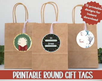 Printable Holiday Tag, Christmas Circular Tag Download, Christmas Printable Round Gift Tags, Christmas Gift Tag Download, Holiday Favor Tag