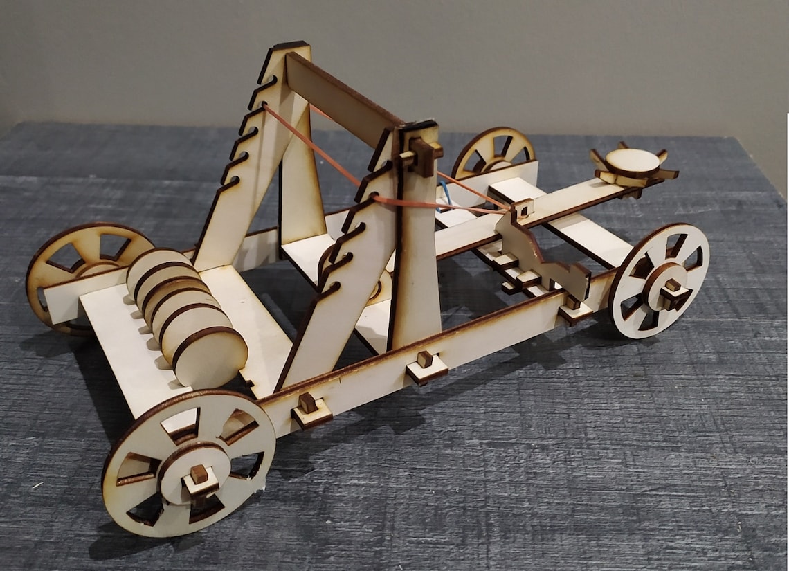 SVG PDF PNG Vector File for Laser Cutting of Wooden Catapult. Assembly