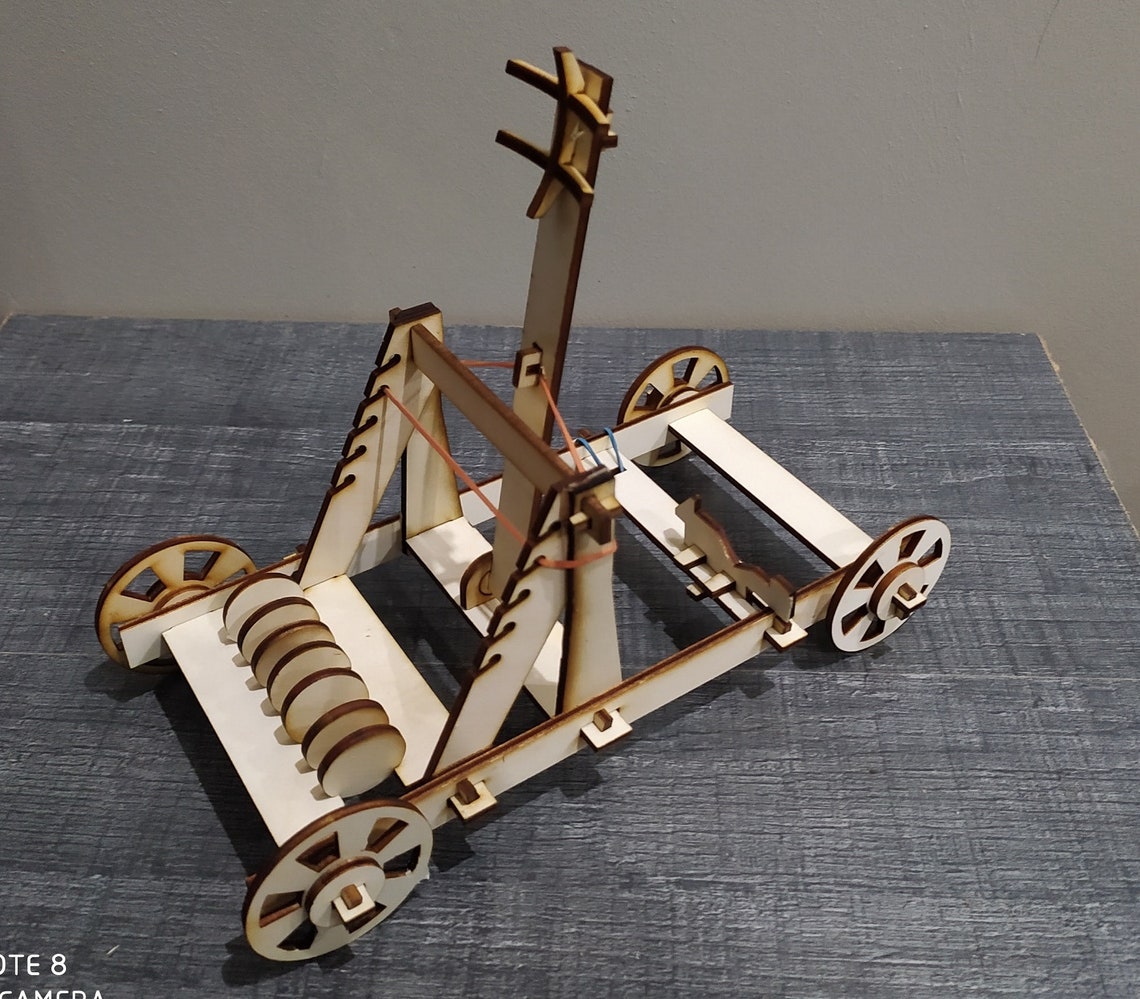 SVG PDF PNG Vector File for Laser Cutting of Wooden Catapult. Assembly