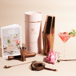 Twice Element® Cocktail Shaker Set | Copper Gift Set with Boston Shaker,Storage Pouch,Recipe Book,Essential Accessories | Elegant Gift Box