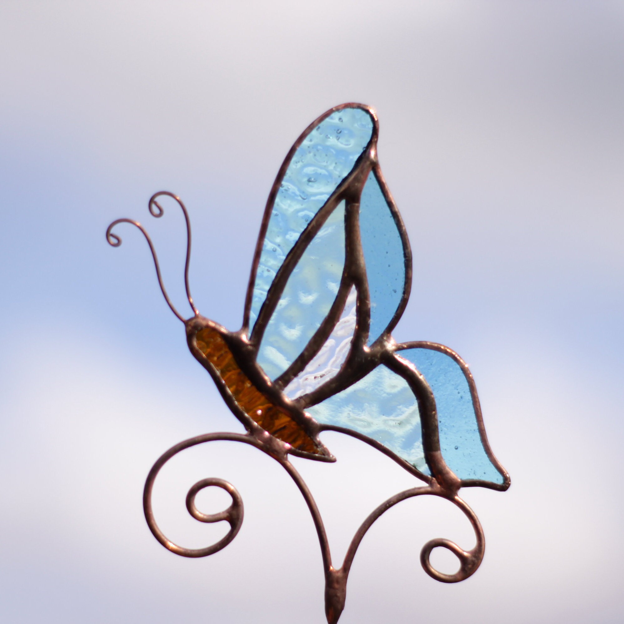 Butterfly stained glass Garden stake Plant decor Funny Etsy