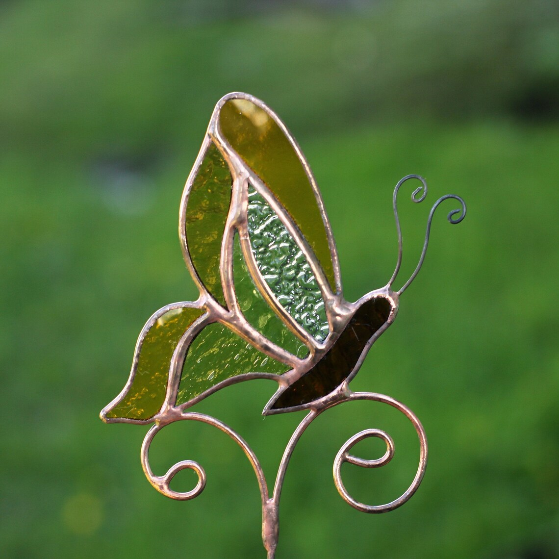 Stained glass Butterfly Garden stake Plant decor Funny Etsy