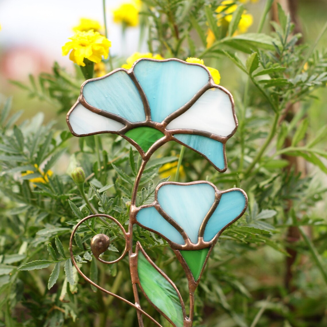 Plant stakes Stained glass flowers Garden decor Suncatcher Etsy