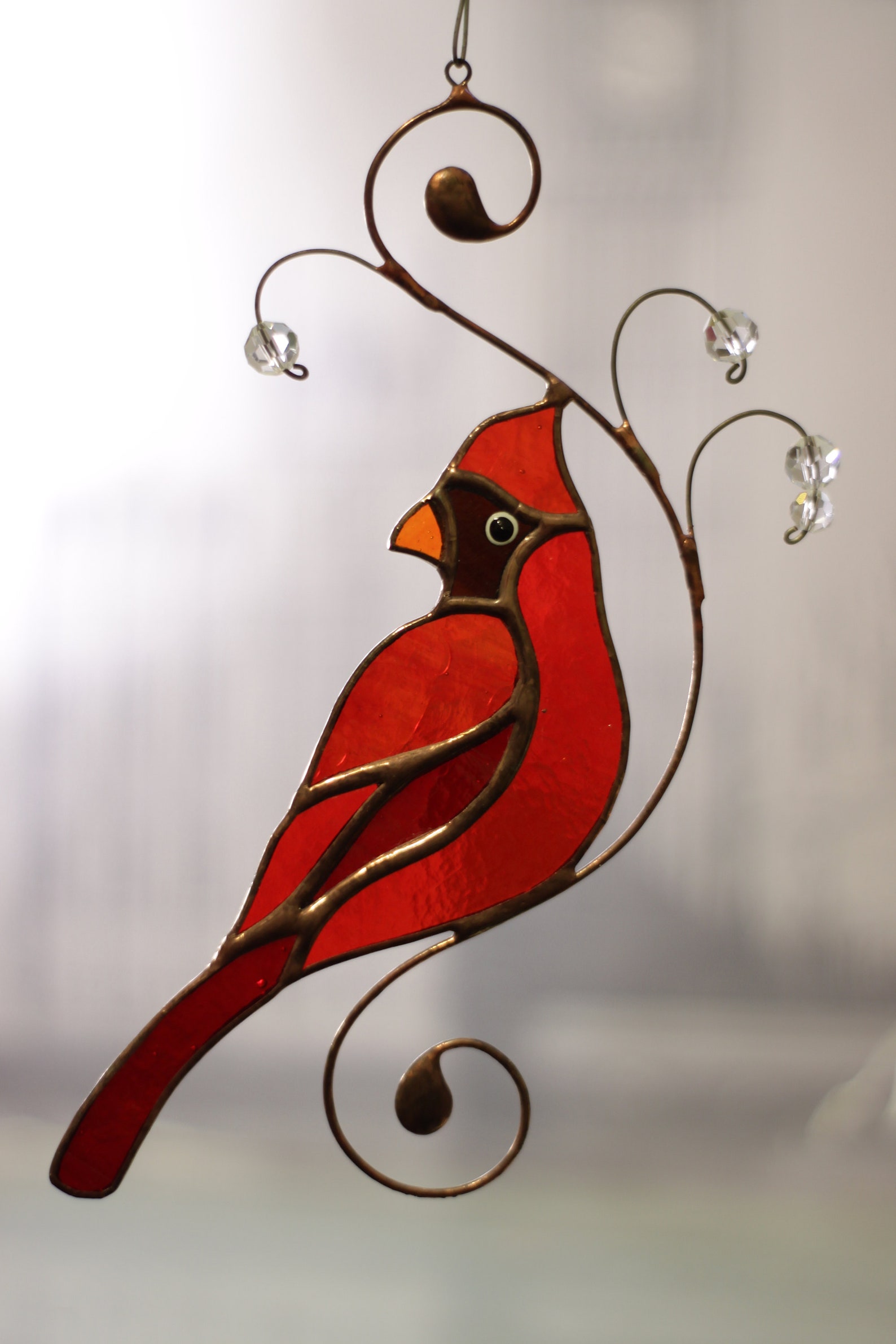 Red Cardinal Stained Glass bird Sun Catcher Modern Decor Etsy