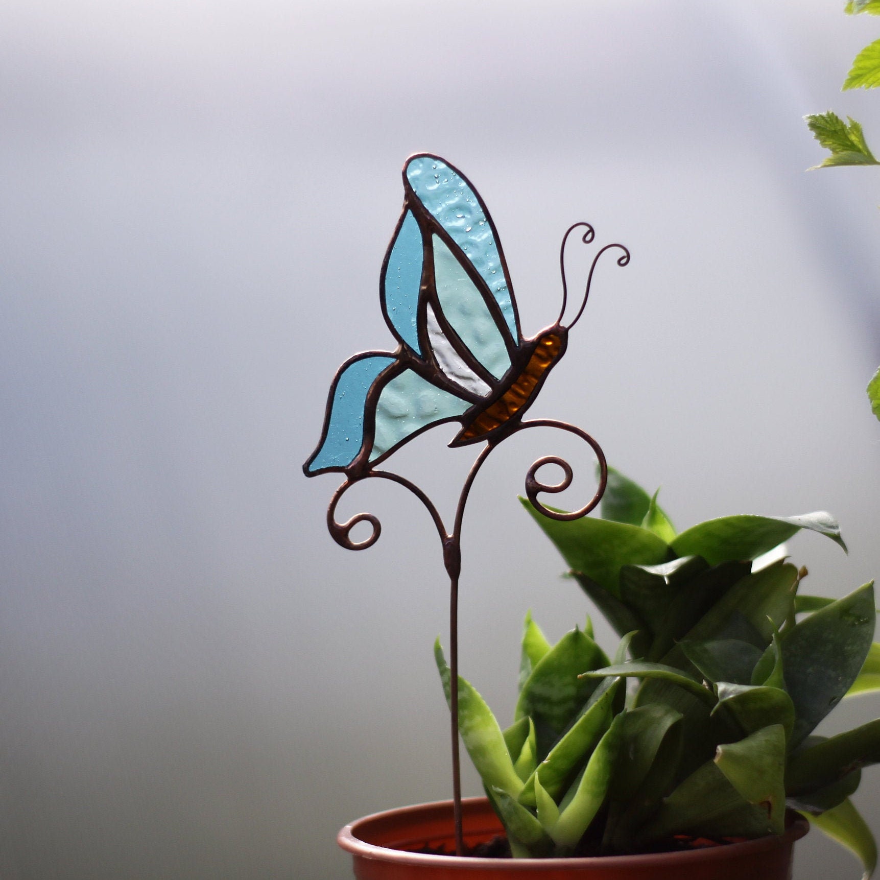 Butterfly stained glass Garden stake Plant decor Funny | Etsy