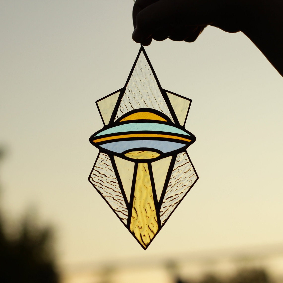 UFO Stained glass suncatcher hangings window stained glass Etsy
