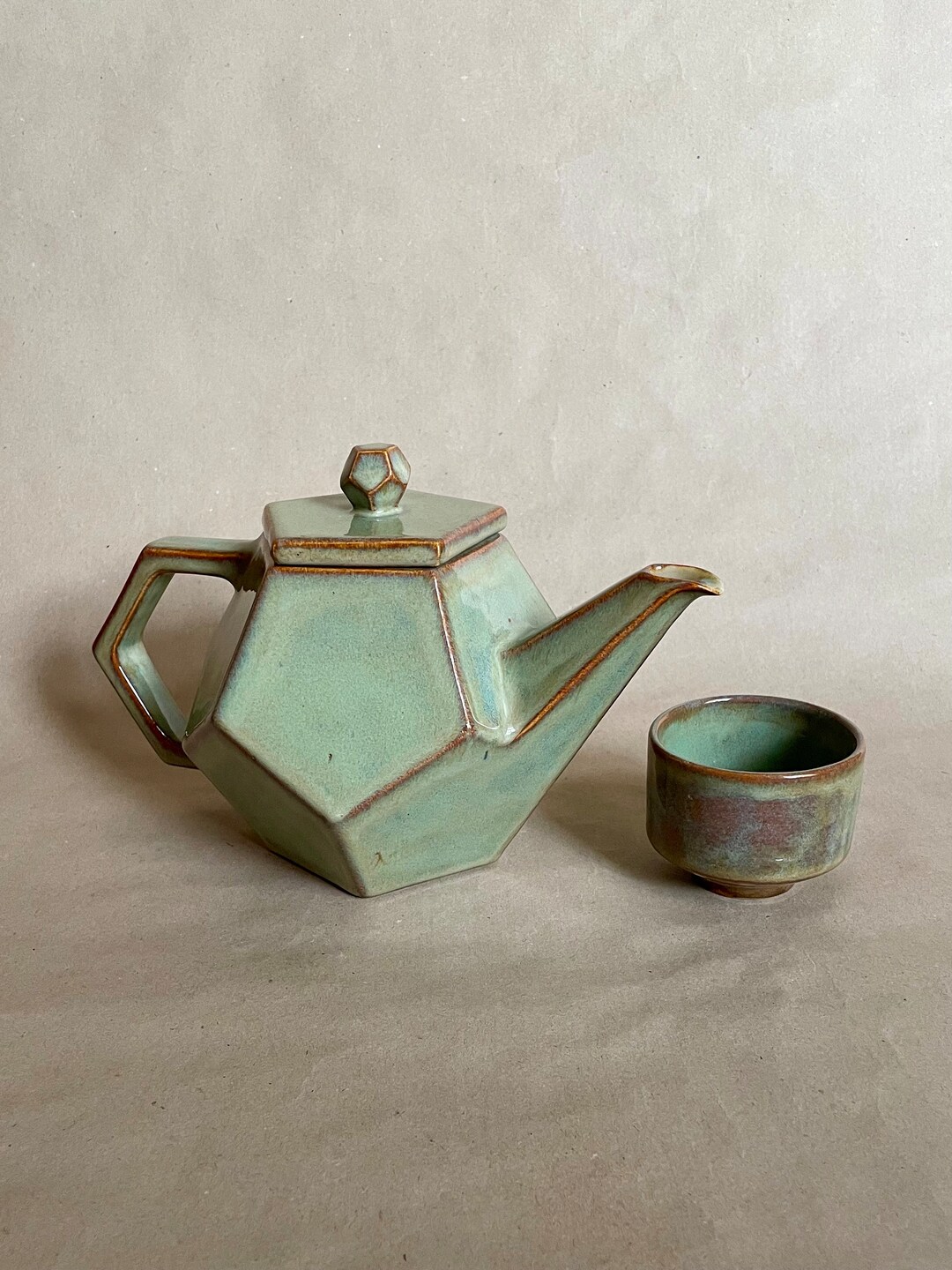 Geometric Teapot Pentagon Lid Green Etsy
