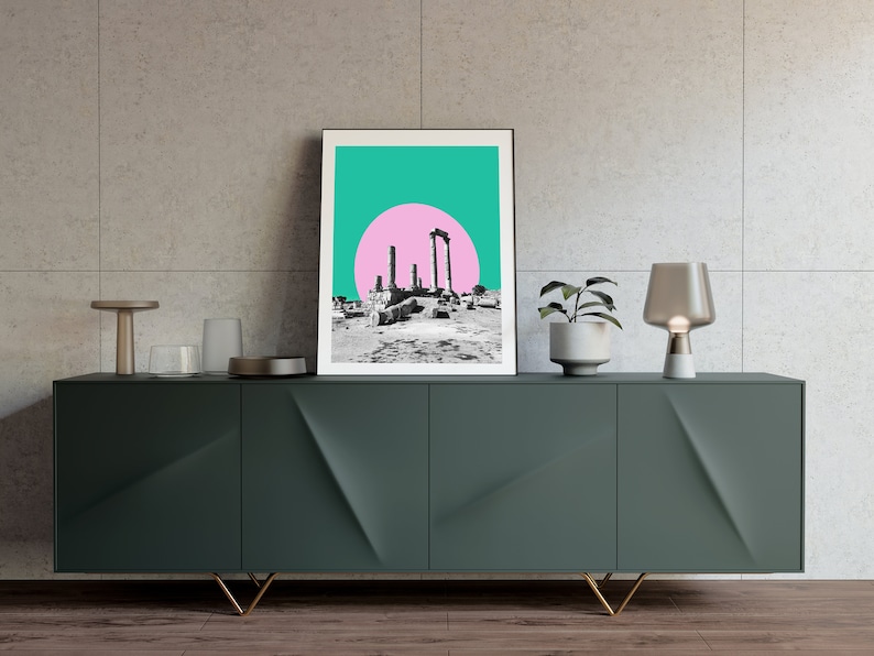 abstract Minimalist Wall Art print, collage contemporary art print full moon geometric Fine art print