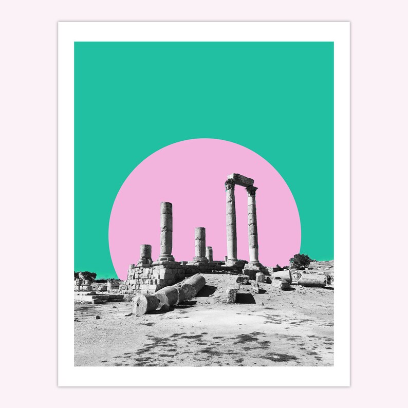 abstract Minimalist Wall Art print, collage contemporary art print full moon geometric Fine art print