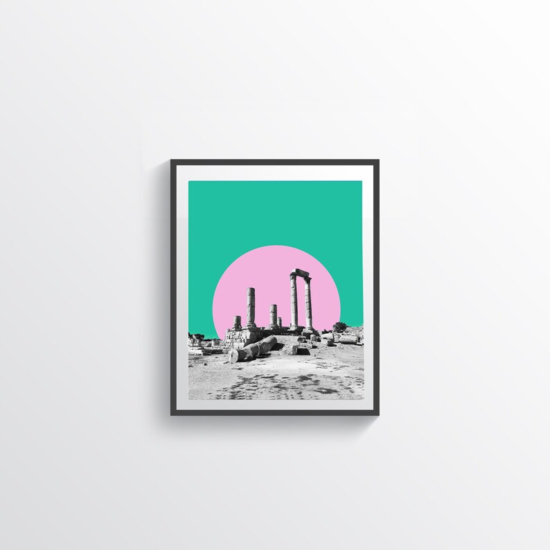 abstract Minimalist Wall Art print, collage contemporary art print full moon geometric Fine art print