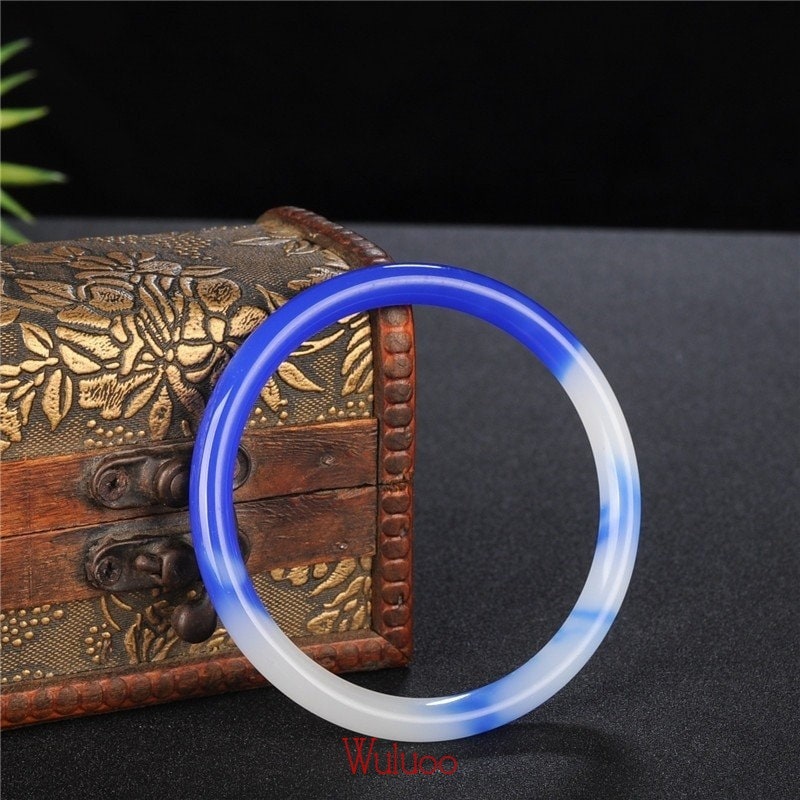 NEW Natural Blue White Jade Bangle Bracelet Genuine Etsy