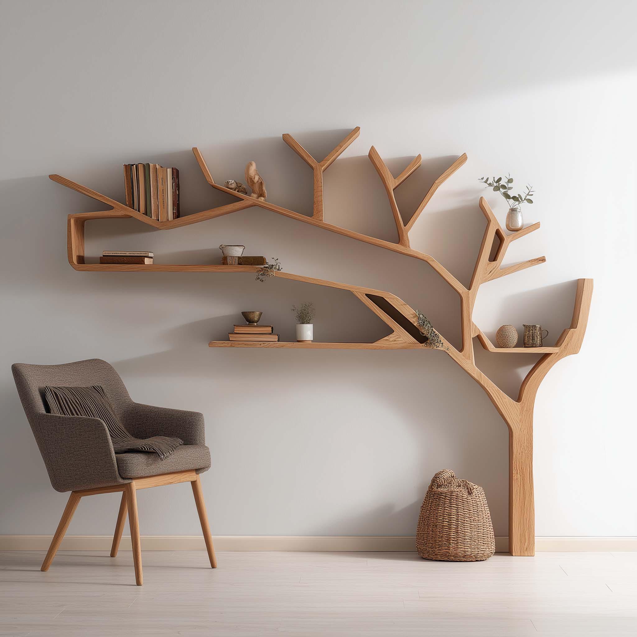 Solid Wood Tree Bookshelf Wall Mounted | Rustic Tree Branch Book Shelf | Kids Room Nursery Wall Decor | Solid Wood Wall Bookshelf