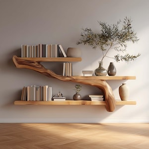 Driftwood Floating Bookshelf | Tree Shaped Solid Wood Shelf | Rustic Nursery Wall Bookshelf | Kids Room Decor | Handmade Wooden Wall Shelf