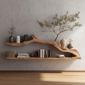 Solid Driftwood Wall bookshelf | Tree Branch Bookshelf | Farmhouse Rustic Wooden Floating Shelf | Nursery & Kids Room Decor
