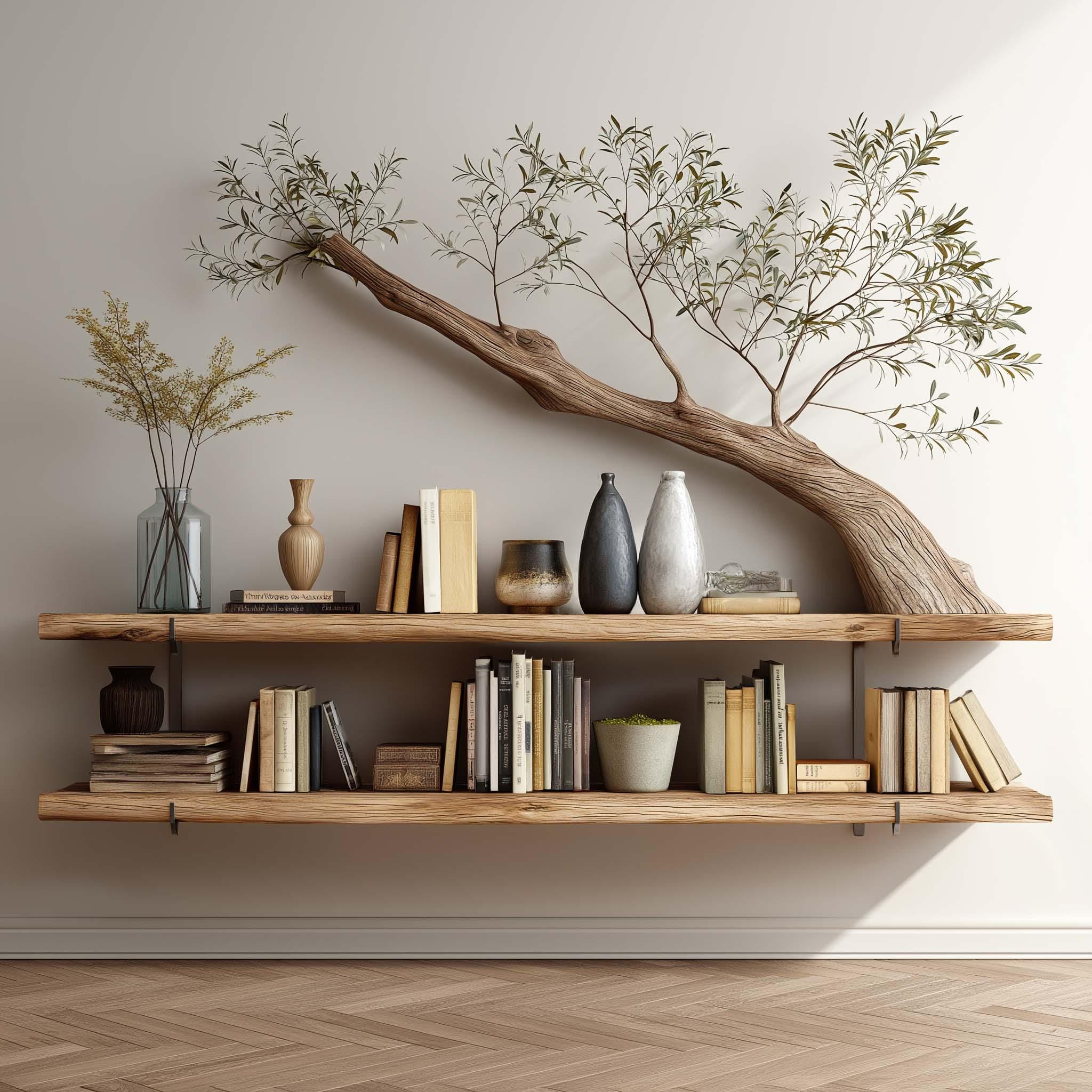 Rustic Driftwood Tree Shelf | Wall Mounted Wooden Shelf | Solid Wood Floating Shelf | Tree Branch Bookshelf | Modern tree bookshelf