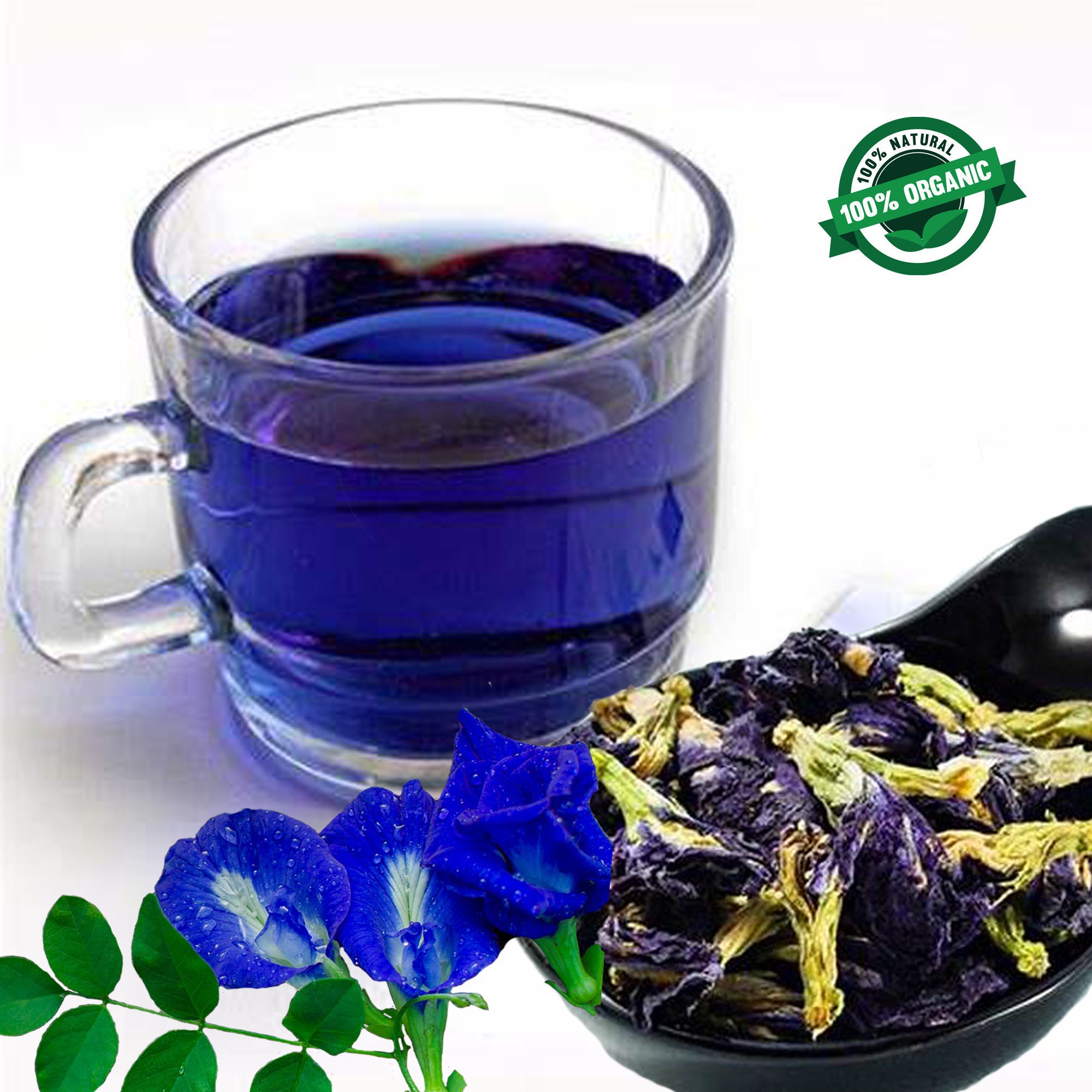 100 Dried Butterfly Pea Flower Organic Blue Herbal Teablue Etsy