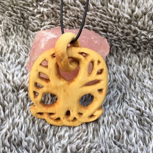 Hand carved Tree of Life boxwood pendant necklace
