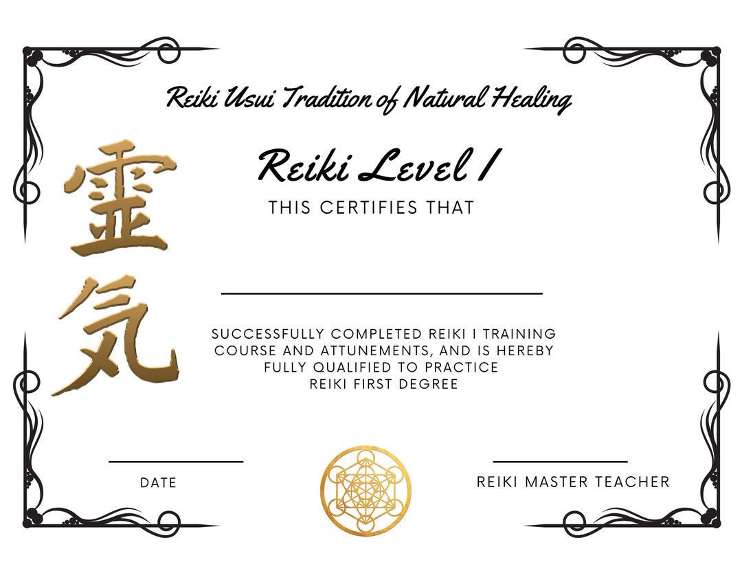 Reiki I Certificates Black Downloadable - Etsy