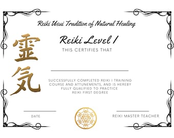 Reiki I Certificates Black Downloadable