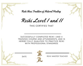 Reiki Level 1&2 Certificate Gold