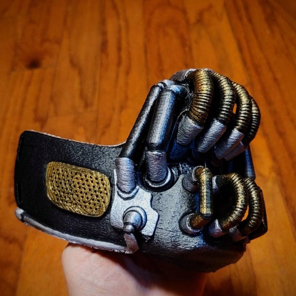 Maschera Bane con dettagli dorati stampata in 3D (Cavaliere Oscuro), cosplay, collezione, replica