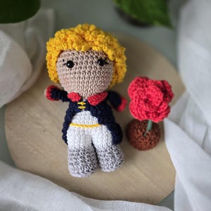 Little Prince plush doll, Crochet Little Prince, Handmade Prince Stuffed Doll with the Rose, Christmas&#39;s  baby gift, Handmade Little Prince