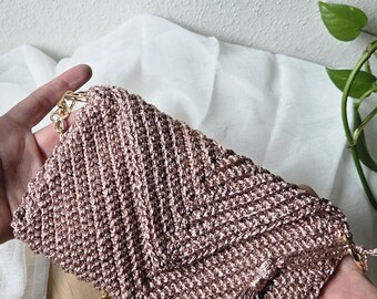 Crochet Envelope Elegant Bag Clutch with Golden Crossbody Strap