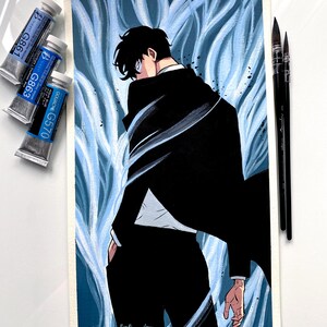 Painting - Original art - Gouache painting - Anime room decor - wall art - Solo Leveling - Sung Jin-woo