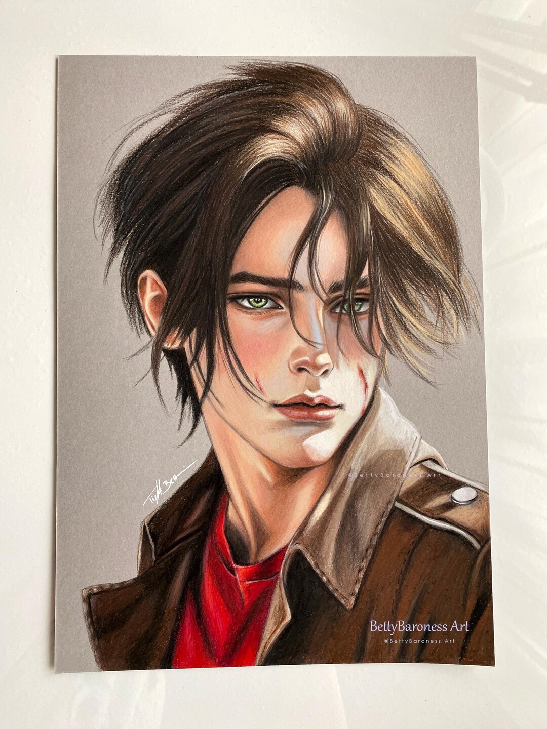Drawing Original Art Colored Pencils Anime Room Decor Wall Art Eren - Etsy