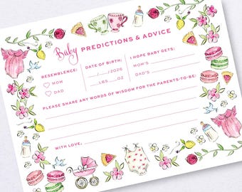 Baby Girl Prediction Cards, Tea Party Baby Shower Game