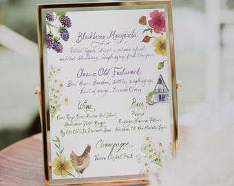 Hand Painted Custom Watercolor Signature Drinks Sign