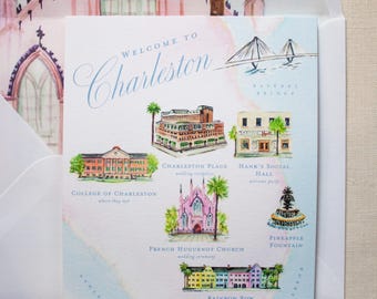 5x7" or 6x6" Custom Hand Painted Watercolor Wedding Map Design