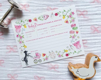 Personalized Baby Shower Prediction Cards: Custom Pet Illustration, Floral Lemon Theme