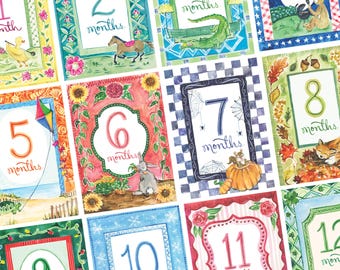 Hand-Painted Watercolor Baby Milestone Cards | Seasonal Monthly Photo Props | Custom Birth Month Set