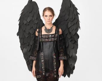 黒い天使と悪魔の羽が付いた邪悪な女王のコスプレ衣装、ダークウィッチ