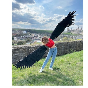 Black wings and tail cosplay costume adult costume, Hand wings, Flexible hand wings, Halloween costume, Black bird costume