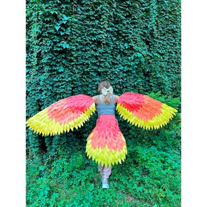 Phoenix bird red and yellow bird wings for photo shoot Multicolored angel wings costume Fire wings and tail