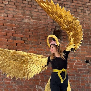 Bird costume, golden wings, cosplay, movable wings, for women and children, festive fairy dance, fantasy, Phoenix Halloween iridescent wings