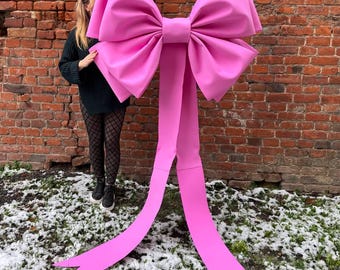 Large Pink Bow for Wreath & Door | Oversized Outdoor Bow Decor, Pink Christmas Decor, Wall Bow