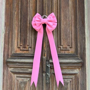 Pink Christmas Door Bow | Holiday Front Door Decoration | Festive Wreath Accent